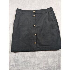 Loft Skirt Womens Size 8 Black Wool Gold Button Mini Professor Academia